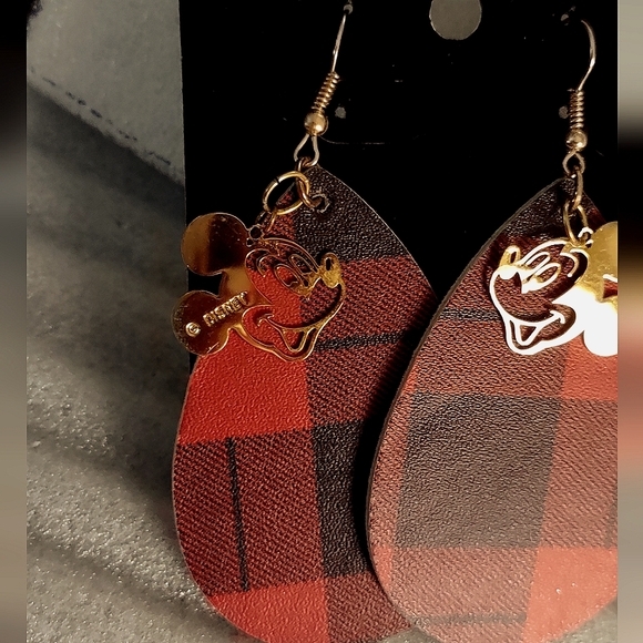 Mickey Goes Buffalo Check Plaid Earrings - Picture 3 of 11